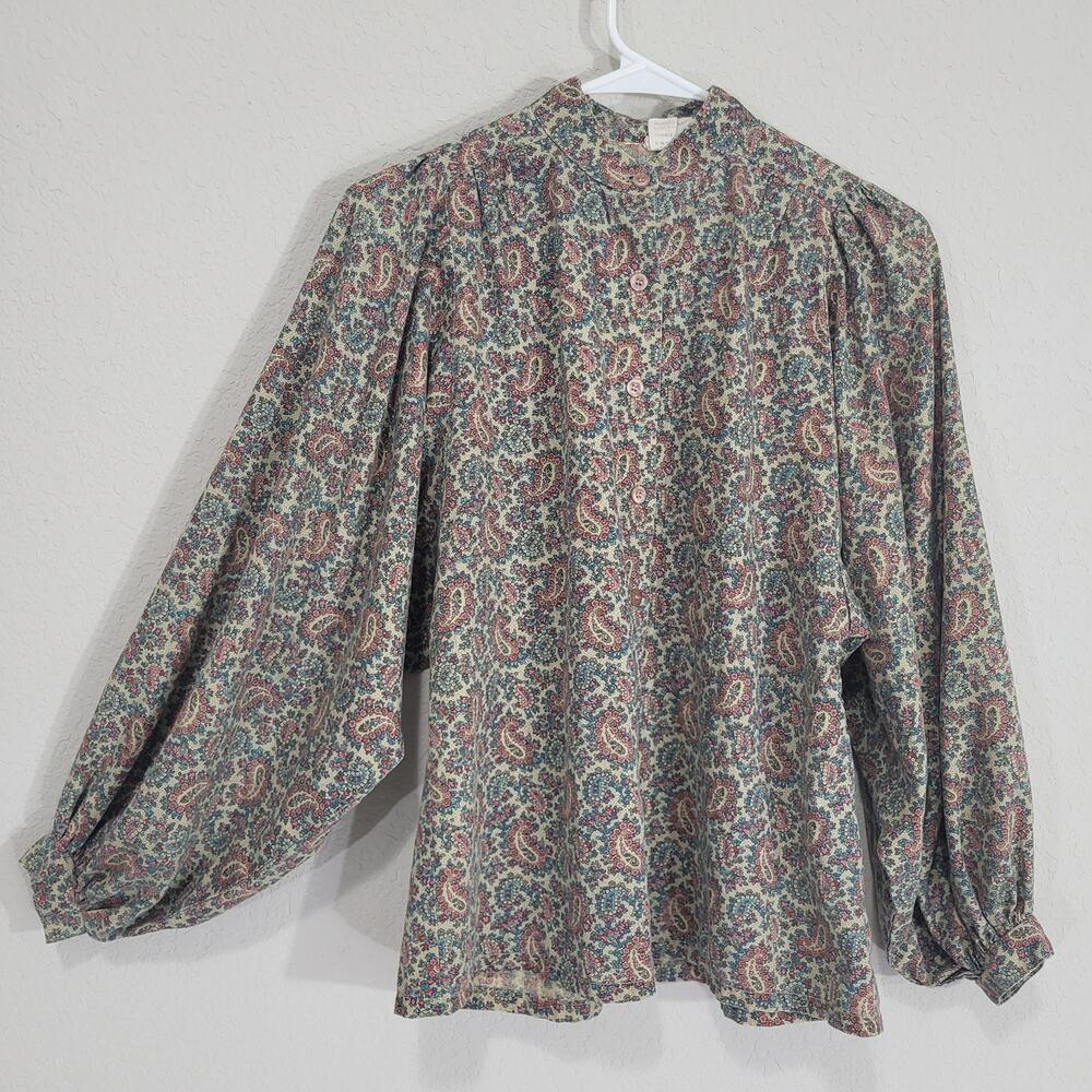 Fritzi Vintage 80s Paisley Floral Blouse Size S / M Balloon Sleeve Boho Prairie